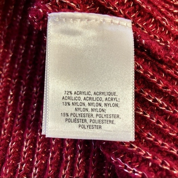 Moth (Anthropologie) tie sleeve sweater cranberry red gold metallic thread S - Picture 8 of 10